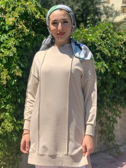 Koyu Bej Dikiş Detaylı Sweat