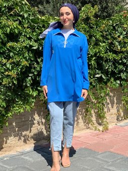 Mavi Yarı Fermuarlı Tunik