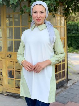 Mint Önü Örme Kumaş Poplin Tunik
