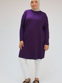 Mürdüm Büyük Beden Düşük Kol Penye Tunik