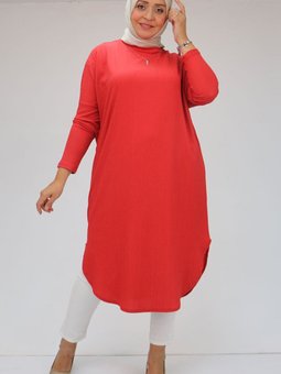 Nar Çiçeği Büyük Beden Düşük Kol Altı Oval Bürümcük Tunik