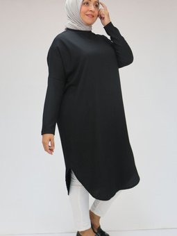 Siyah Büyük Beden Düşük Kol Altı Oval Bürümcük Tunik
