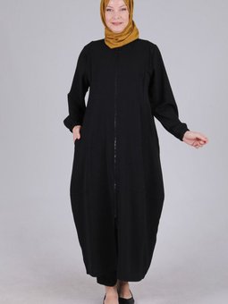 Siyah Büyük Beden Fermuarlı Ferace