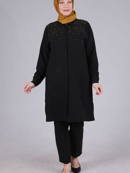 Siyah Büyük Beden Taşlı Tunik