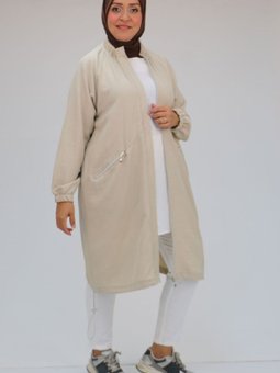 Taş Büyük Beden Yakası Lastikli Fermuarlı Kap