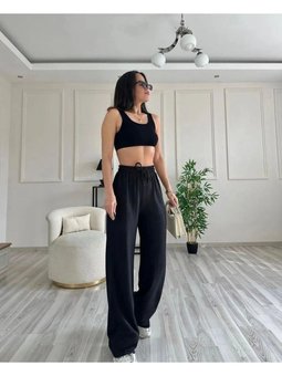 Palazzo Bel Lastikli Tiril Gofre Kumaş Pantolon