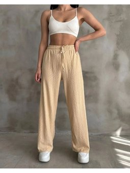 Palazzo Bel Lastikli Tiril Gofre Kumaş Pantolon