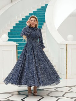 Eliz Abiye Elbise Lacivert Drs2510