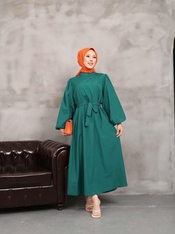 Zümrüt Yeşili Balon Kol Elbise