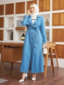6458 Allerli Denim Trençkot Mavi