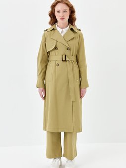 Rüzgarlık Detaylı Kruvaze Trençkot Olive