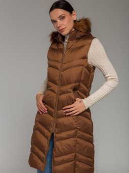 Kürklü Çıkabillir Kapüşonlu Şişme Yelek Taba 8192