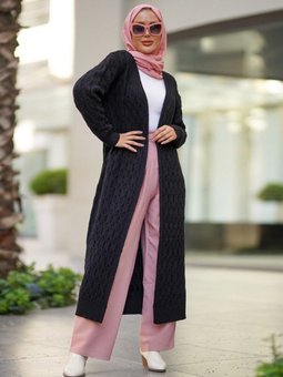 Selanik Ve Saç Örgü Uzun Triko Hırka