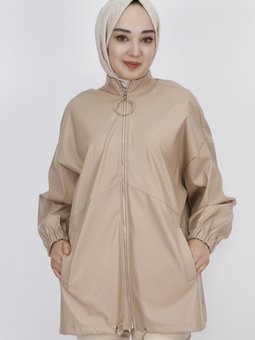 Taş Suni Deri Fermuarlı Cepli Ceket