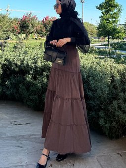 Kahve Basic Pileli Uzun Etek