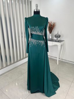 Ceyla Kuyruklu Zümrüt Yeşili Abiye Elbise