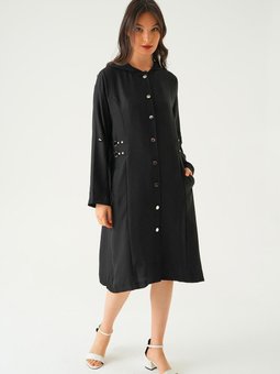 4022a Zımba Detay Kapüşonlu Kap Siyah