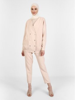 Jakar Kumaş Çıtçıt Detaylı Ceket Soft Pembe