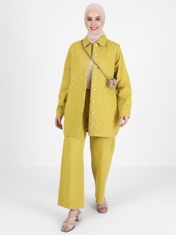 Kapitone Detaylı Düğmeli Kot Ceket Asit