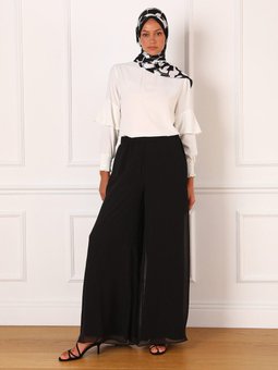 Tam Astarlı Şifon Pantolon Etek Siyah