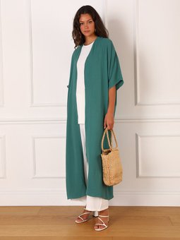 Yarım Kollu Aerobin Abaya Zümrüt Yeşili Ferace