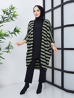 Püsküllü Çizgili Mint Kap