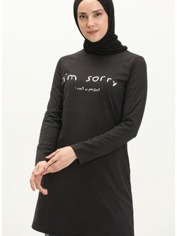 Yazı Desenli Spor Tunik 6000 01 Siyah