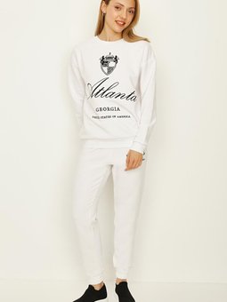 Beyaz Yazı Detaylı Jogger Eşofman Altı