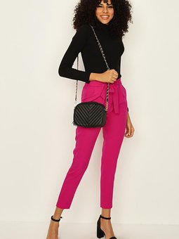 Pembe Kuşaklı Bilek Boy Cigarette Pantolon