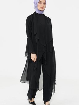 Siyah Şifon Volanlı Giy Çık 2423151