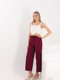Bordo Reems Mevsimlik Ön Bağlamalı Ve Beli Esnek Lastikli Dubble Kumaş Cepli Pantolon