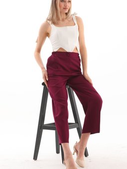 Bordo Reems Mevsimlik Ön Düğmeli Ve Beli Esnek Lastikli Dubble Kumaş Cepli Pantolon