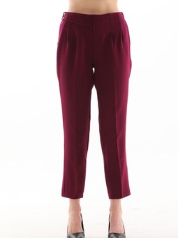 Bordo Reems Mevsimlik Yandan Düğmeli Ve Beli Esnek Lastikli Dubble Kumaş Cepli Pantolon