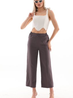 Gri Reems Mevsimlik Ön Düğmeli Ve Beli Esnek Lastikli Dubble Kumaş Cepli Pantolon