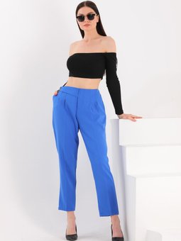 Mavi Reems Mevsimlik Yandan Düğmeli Ve Beli Esnek Lastikli Dubble Kumaş Cepli Pantolon