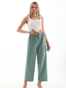 Mint Reems Mevsimlik Ön Bağlamalı Ve Beli Esnek Lastikli Dubble Kumaş Cepli Pantolon