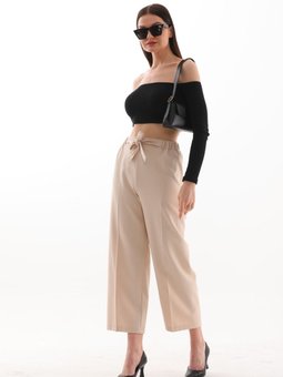 Taş Reems Mevsimlik Ön Bağlamalı Ve Beli Esnek Lastikli Dubble Kumaş Cepli Pantolon