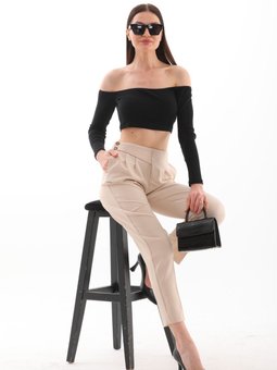 Taş Reems Mevsimlik Yandan Düğmeli Ve Beli Esnek Lastikli Dubble Kumaş Cepli Pantolon