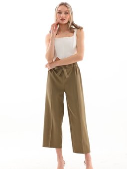 Yeşil Reems Mevsimlik Ön Bağlamalı Ve Beli Esnek Lastikli Dubble Kumaş Cepli Pantolon