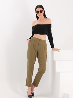 Yeşil Reems Mevsimlik Yandan Düğmeli Ve Beli Esnek Lastikli Dubble Kumaş Cepli Pantolon