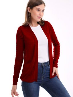 Bekletme Desenli Etek Baslamalı Önü Açık Klasik Penye Hırka