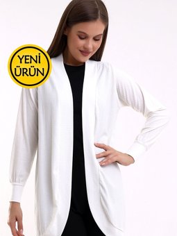 Ekru Penye Italyan Reglan Oval Etek Kol Esnek Uzun & Hırka