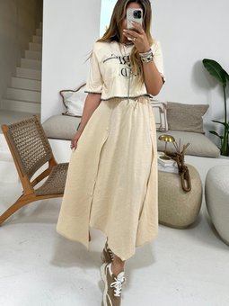 Taş Çıtçıtlı Asimetrik Uzun Etek