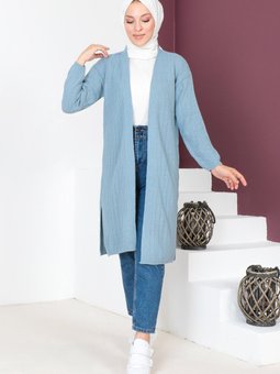 İnce Delikli Triko Hırka Tsd230721 Mavi