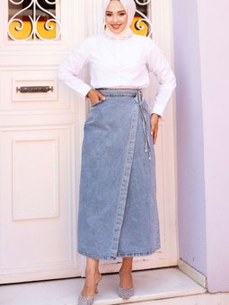 Yandan Bağlamalı Kot Etek Tsd240615 Açık Mavi