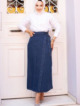 Yandan Bağlamalı Kot Etek Tsd240615 Mavi