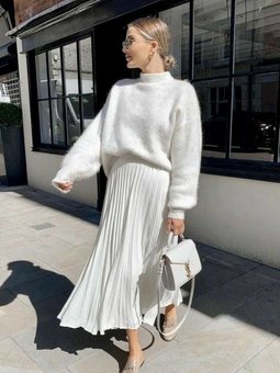 Beyaz Piliseli Uzun Etek