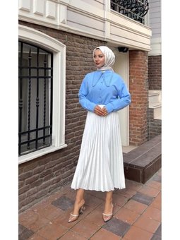 Beyaz Piliseli Uzun Etek