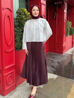 Bordo Piliseli Uzun Etek