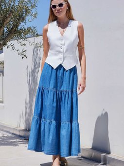 Koyu Mavi Uzun Kot Etek